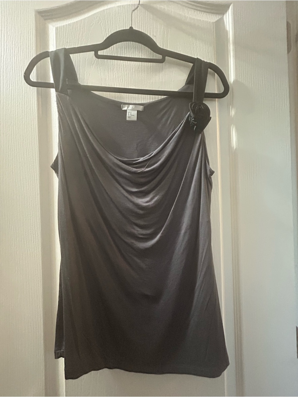 H&M Dark Gray Draped Tank Midi Dress with Rosette Strap